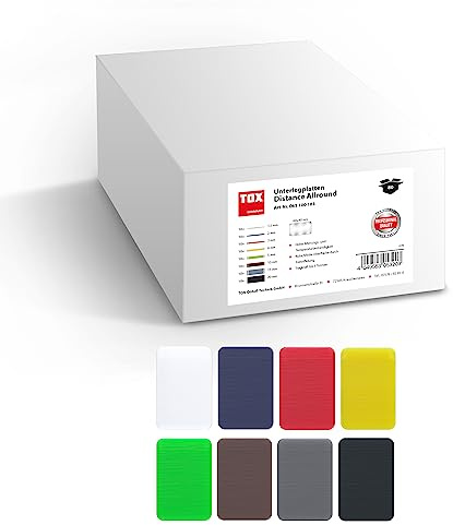 TOX Distance Allround Unterlegplatten Sortiment 80 tlg., mehrfarbige Ausgleichsplatten aus Kunststoff, belastbar bis 5 Tonnen, Polypropylen, je Größe 10 Stk., 1 Karton, 065100103