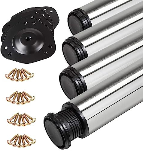 SOTECH 4 Stück Tischbeine Höhe 870 mm Ø 60 mm echt Edelstahl mit Anti-Fingerprint-Beschichtung belastbar bis 300 kg (75 kg pro Stück), Möbelbeine mit 32 mm Höhenverstellung Tischfüße