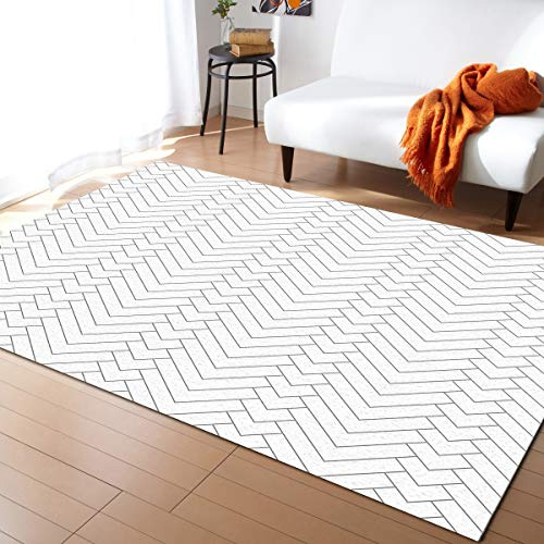 Alfombra De Dormitorio Geometría Gris Líneas Arte Minimalista Rayas Suave Felpudo Atrapar Suciedad,Antideslizante Alfombra para Interior Entrada Puerta 120X160Cm