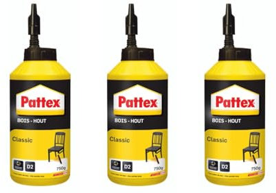 Pattex | Colle Bois Classic (Biberon de 750 g) – Hautement Résistante pour Montage, Assemblage, Placage ou Contrecollage sur Bois (Lot de 3)