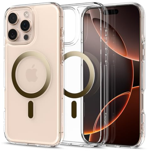 Spigen für iPhone 16 Pro Hülle [Anti-Yellowing] Ultra Hybrid MagFit Case Handyhülle Transparent Dünn Slim Kompatibel mit MagSafe -Gold