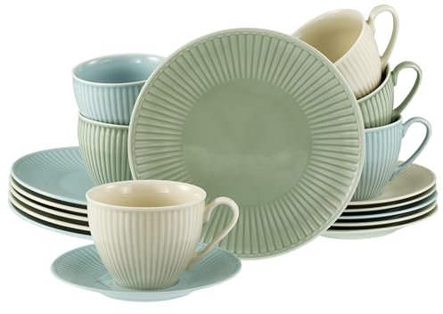 CreaTable, 24032, Serie Valencia Pastell, 18-teiliges Geschirrset für 6 Personen aus Porzelan Kaffeeservice aus Porzellan, spülmaschinen- und mikrowellengeeignet, Made in Europe
