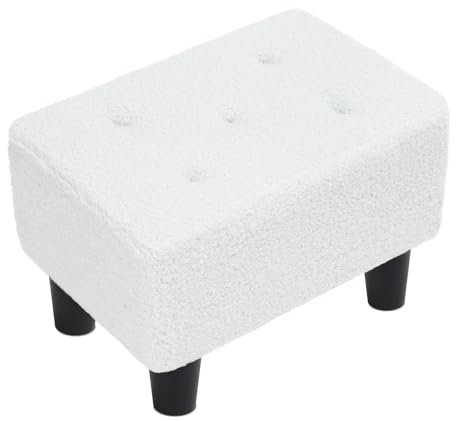 ABHENG Kleiner Fußhocker, Teddy Samt Fußstütze, Schuhwechselhocker für Wohnzimmer, Schlafzimmer,36 x 25 x 26 cm, Cremeweiß, ASND52W