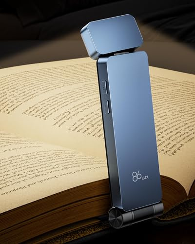 86lux Lampe de lecture LED rechargeable à clipser pour lit et nuit – 3 températures de couleur avec intensité variable en continu, design marque-page ultra léger pour enfants, amateurs de livres, bleu