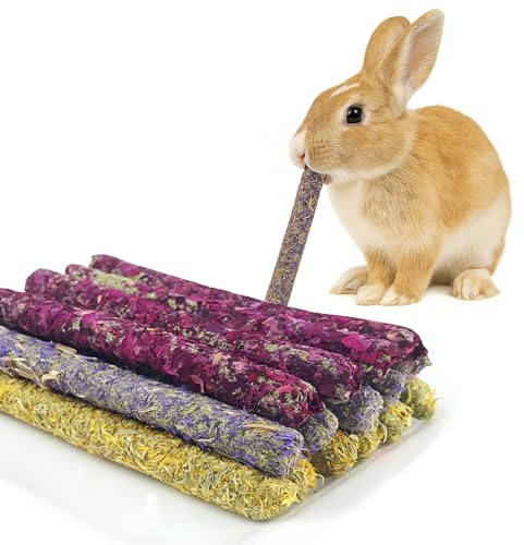 AMSGANK Jouet à Mâcher de Lapin, Naturel Jouet de Lapin à Mâcher Faits à la Main Bâtons de Foin avec des Pétales Chew Toys pour Petits Animaux Chinchillas Cochon d'Indes Hamsters