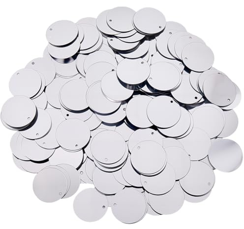 CABODYALS 454 pz di Paillettes Piatte Rotonde Argentate, Sfuse, 20mm, Grandi, con Un Foro nella Parte Superiore, in PVC Metallizzato, Scintillanti, Applique, Paillettes per Cucire, Realizzare Vestiti