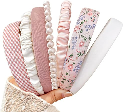 7 Pack Headbands for Women Cute Headbands Non Slip Floral Padded Pearl Hairbands Fashion Hair Accessories Multi-style Headband Pack(Multicolor5, onesize)