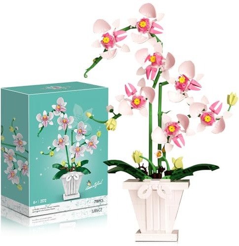 SGZIOO Kit de Construction Bouquet de Fleurs, 718 Pièces, Orchidée Blocs de Construction Fleurs, Fleur Botanical Collection, Cadeau pour Adultes, Décoration Intérieure