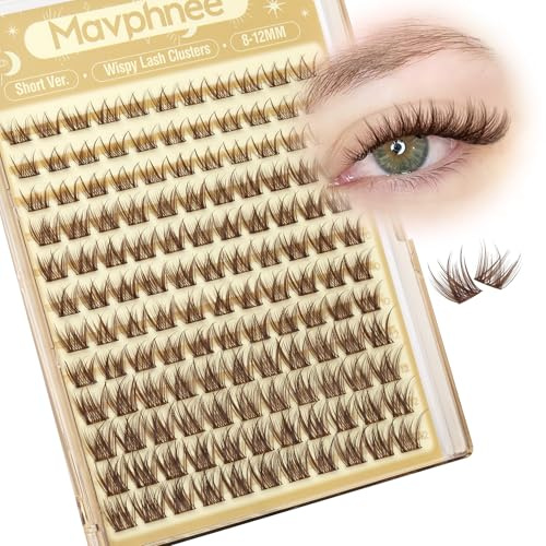 Brown Lash Clusters Short 8MM 10MM 12MM Eyelash Extensions Natural Cluster Lashes Individual Wispy Eyelash Clusters C-Curly Dark Brown Fluffy Eye Lashes Clusters Pack 132Pcs