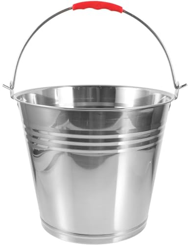 VILLCASE Secchio per Mangime per Cavalli in Acciaio Inox 10l Manico Resistente, Secchio Multiuso per Alimentazione Puledri e Bagno, Contenitore per Acqua e Mangime in Fattoria