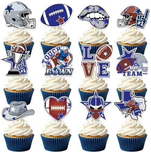 Aposwow Cowboy Football Birthday Party Decorations - 36 Pcs Cowboy American Rugby Cupcake Toppers Party Supplies Game Day Cake Decorations for oys Men Sport Theme Birthday