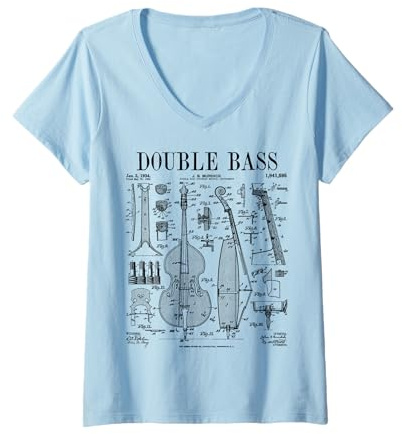 Femme Instrument de Musique Vintage pour contrebasse T-Shirt avec Col en V