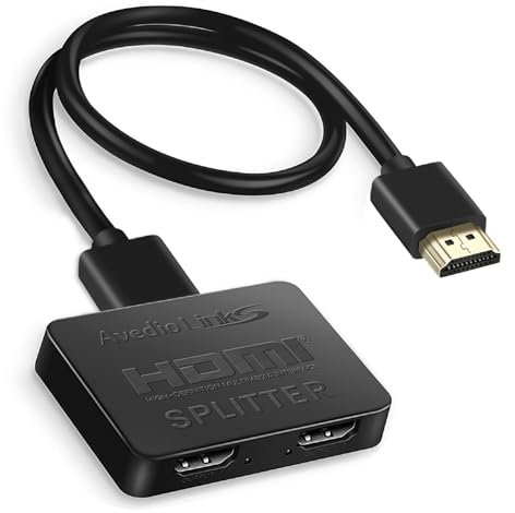 HDMI Splitter 1 In 2 Out, HDMI Splitter for Dual Monitors with 3.9FT hdmi Cable【Not Extend, Just Duplicate/Mirror Screens】1x2 Hdmi splitter 1 to 2 Amplifier for 4K@30HZ Full HD 1080P 3D