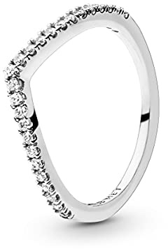 PANDORA Anello Wishbone in argento Sterling brillante con zirconia cubica trasparente, 50
