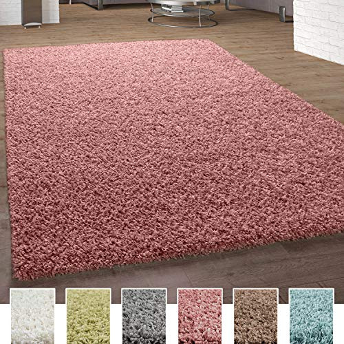 Paco Home Teppich Wohnzimmer Schlafzimmer Hochflor Shaggy Flokati Optik Einfarbiges Design Weich Flauschig Moderne Deko, Farbe:Rose, Größe:60x100 cm