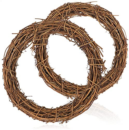 com-four® 2X DIY Deko Holz-Kranz zum Basteln - Rattan Kranz zum Dekorieren von Fenstern, Tischen und Türen (2 Stück - Ø25cm)