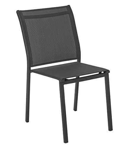Silla de jardín apilable Essentia Antracita - Aluminio con Revestimiento epoxi y Acabado Texaline - Dimensiones 46 x 61 x 88 cm - Mobiliario de Exterior Resistente a los Rayos UV