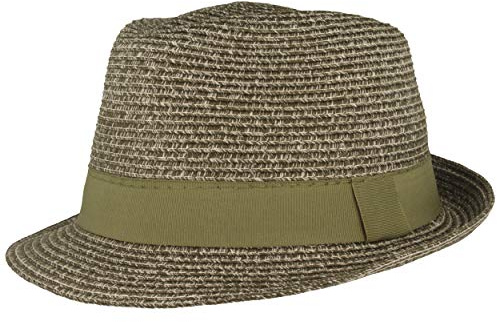 Breiter Trilby stråhatt, sommarhatt, solhatt, 100 % papper, hopvikbar, färgad ripsb-dekor, hudvänlig och bekväm, Grön melerad, S