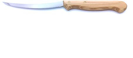 KIMERA Coltello Pomodoro lama Seghettata Inox 11 cm. manico in legno di Olivo. Ottimo per tagliare pomodoro e vegetali dalla buccia resistente e dalla polpa morbida. Produzione artigianale italiana