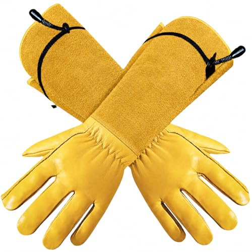 ITC Gauntlet Gardening Gloves, Leather Garden Gloves for Men & Women, Heavy Duty Long-Sleeve Gloves for Brambles, Rose Pruning & Outdoor Work