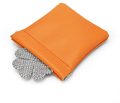 Woodten Orange PU Leather Jewelry Pouch Squeeze Travel Storage Bag | Portable for travel storage of rings, earrings and necklaces, perfect for home use and wedding party favor gift packaging