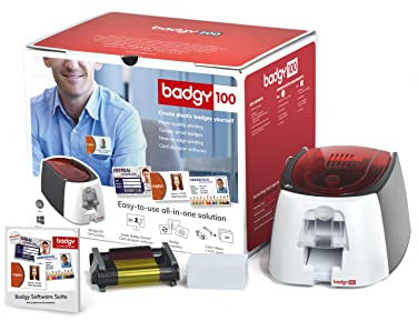 Badgy 100 - ID Badge Printer - Custom Badge Maker - Includes Printer, Design Software, 50 White Cards and Colour Ribbon for 50 Prints