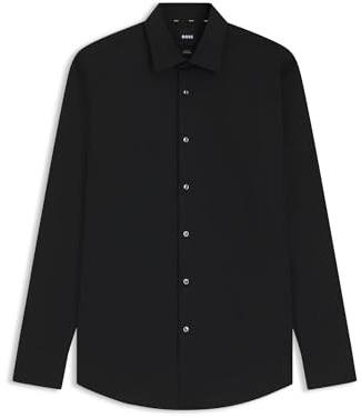 BOSS H-HANK-kent-C1-214 - Camicia slim fit in popeline di cotone Easy-Iron, Nero , 41