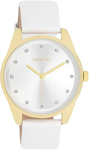 Oozoo Timepieces Damen Uhr Weiß Gold| Armbanduhr Damen mit Lederarmband | Hochwertige Uhr für Frauen| Edle Analog Damenuhr in rund C11159