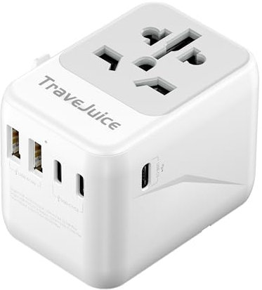 Worldwide Travel Plug Adaptor, TraveJuice Universal Plug Adapter with 3 USB-C & 2 USB-A, Dual 10A Fuses International Travel Adapter Power Outlet Charger for EU UK US AU CN 150+Countries
