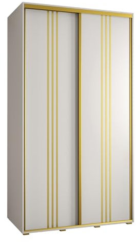 MEBLE KRYSPOL Davos 6 140 Schlafzimmerschrank mit Zwei Schiebetüren - Moderner Kleiderschrank mit Kleiderstange und Regalen - 235,2x140x60 cm - Weiß Weiß Gold