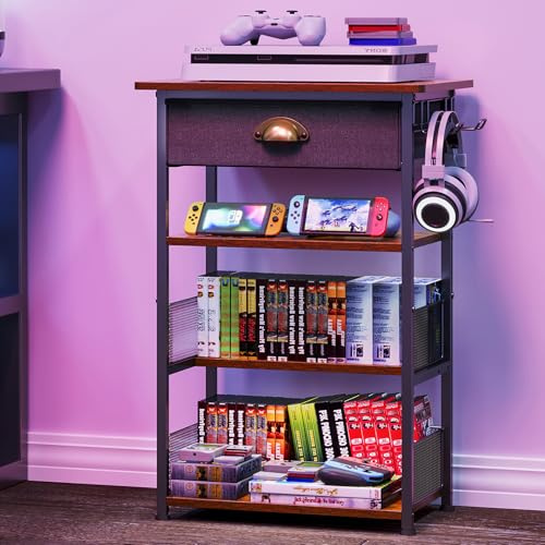 Hongtamoya 4-Tier AV Media Stand with Drawer, Gaming Console Shelf