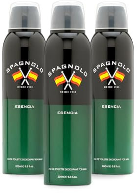 SPAGNOLO - Esencia Pack de 3 x 200 ml, Desodorante Hombre Spray, Desodorante para Todo Tipo de Piel, Protección de Larga DuraciónDeodorant Hombre, Fragancia Fougère Amaderada