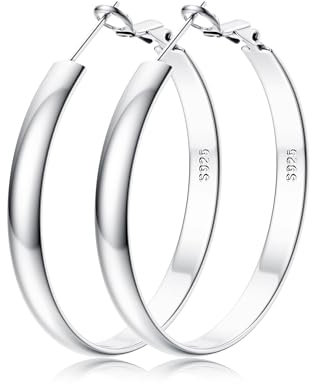 FIOROYAL Creolen Ohrringe Silber 925 für Damen 14K Vergoldete Große Creolen Gold Ohrringe Hypoallergene Breite 5mm für Mädchen 30/40/50/60mm Silver 50mm