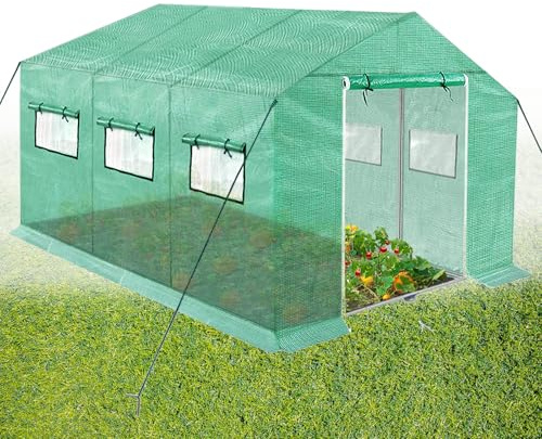 JOIEYOU Växthus 4,5 x 2 x 2 m, växthus 9 m², folieväxthus stabilt med sidoväggar, fönster, rullbart, vintersäkert PE-tyg, tomathus för tomater, balkong, trädgård