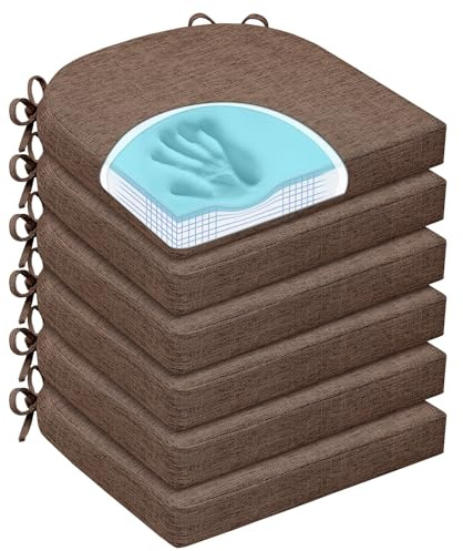 HOMELYSIAN Chair Cushions for Dining Chairs, Non Slip Chair Pads with Ties and Washable Covers, Memory Foam Kitchen Chair Cushions Set of 6, 16X16X2.5, Brown