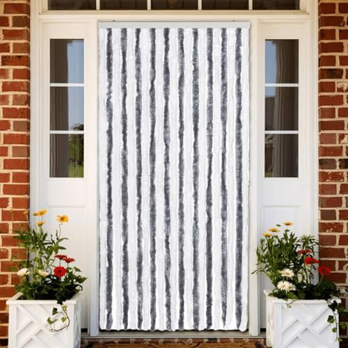 Sufrk Insect Curtain Grey and White 90x220 cm Chenille-Curtains Door Fly Screen Curtain For Doorways Window Decorations Room Divider Door Curtain