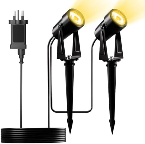 Yuusei Garden Lights Mains Powered, 2 in 1 Pack 6M Extendable Outdoor Spotlight, 3000K Warm White 27V LED Driveway Lights, IP65 Waterproof for Pathway, Fence, Pond, Yards