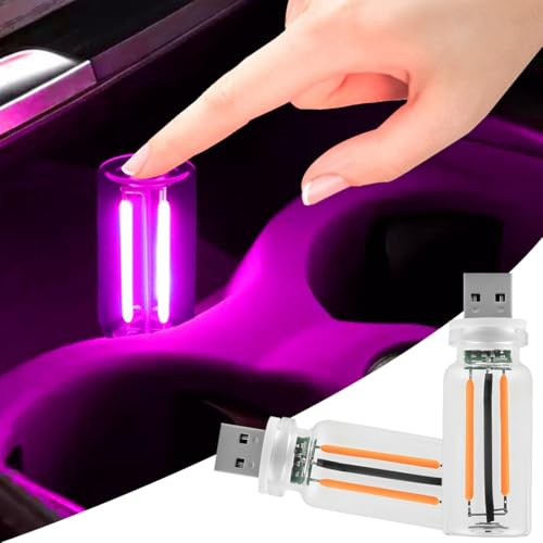 2 PCS Lampe rétro pour Voiture,Lampe d'intérieur de Voiture USB à Brancher,Lampe d'ambiance USB à LED pour l'intérieur de la Voiture,Mini Lampe LED Portable pour Voiture,Chambre à Coucher (Violet)