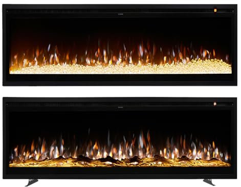 WarmieHomy Large Electric Fire Wall Mounted/Recessed/Freestanding 42/106CM Electric Fireplace with Remote Control, 12 LED Color Flame Effect Media Wall Fireplace, Crystal & Log Set, 900W&1800W