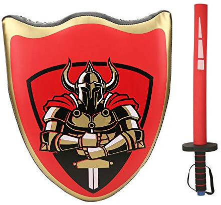 Barn Taekwondo Träning Riddare Shielding, Svärd Låtsaslek Kostymtillbehör för Hemmaskolepjäser (röd kombination)