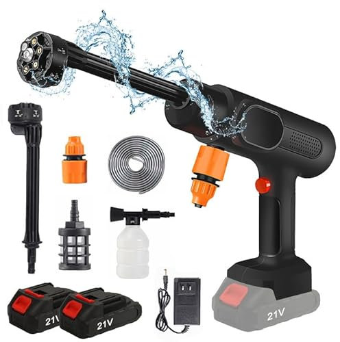 Nettoyeur haute pression sans fil, 21 V, portable, avec 2 batteries de 7500 mAh, buse 6 en 1, max. 95 bars, pour voiture, terrasse, fenêtre, pelouse, piscine (batterie 7500 mAh)