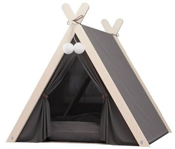 Pevfeciy Zelt für Haustiere Hundezelt Katzenzelt Haustierzelte Häuser mit Kissen Abnehmbar und Waschbar Hundebett Katzenbett (60x55x63cm),Grau