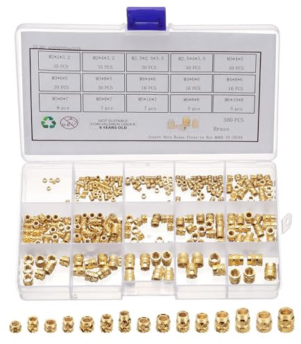 QUARKZMAN 300 Stück M2 M2,5 M3 M4 M5 M6 Gewindeeinsatz Einpressmutter Messing Gewindemutter Einschmelzgewinde Rändelmutter Threaded Inserts für 3D Druck Kunststoffschale