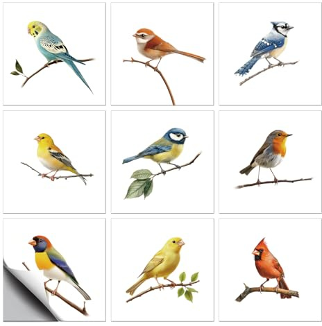 CHGCRAFT 18 Stück 9 Stil Beliebte Vögel Patten Fliesen Aufkleber Kanarienvögel Muster Peel und Stick Wandfliese Aufkleber Wasserdichte Selbstklebende für Küche Bad Wandkunst Dekor 6×6 Zoll