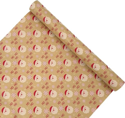Christmas Wrapping Paper Roll,43cm*15m Xmas Wrapping Paper,Kraft Xmas Gift Wrap Paper for Christmas Party Decoration (Santa Claus Head)