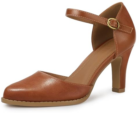 IDIFU Brown Heels Closed Toe Chunky High Heels Comfortable Dress Shoes for Women Pumps Vintage Heels Dressy Wedding Prom Bridal Party Work Office Business D'Orsay Pumps Shoes (Brown Pu, 5)