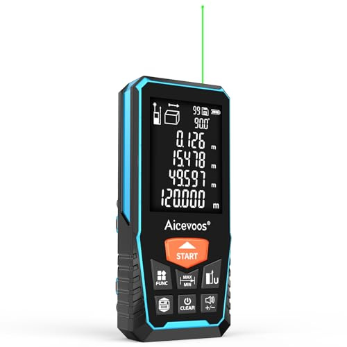 Metro Laser Professionale, Aicevoos Misuratore Laser da 120M in M/In/Ft con Retroilluminazione LCD e Livella Elettronica, Misure di Distanza/Area/Volume/Pitagoriche | Luce Verde