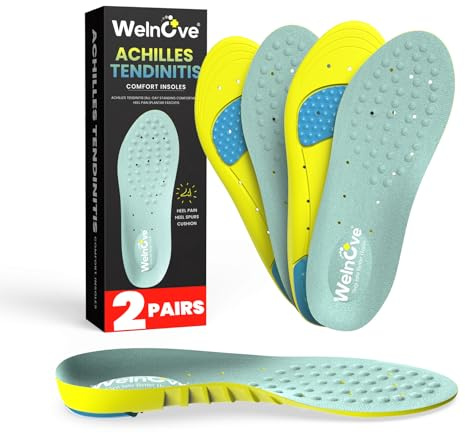 Solette per il Sollievo dalla Tendinite Achillea per Donne e Uomini - Cuscinetti Tallone in Morbido Velluto per Alleviare il Dolore, Sperone Calcaneare, Confezione da 2, S-W: 36-41 | M: 36-39