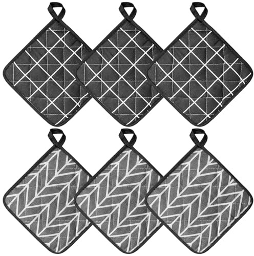 6 Stück Topflappen Baumwolle, 18 x 18 cm Hitzebeständige Topflappen Set, Schützt Ihre Hände vor Hitze, Waschbar und Trocknergeeignet, Küchenzubehör zum Kochen für Kochen, Backen und Grillen