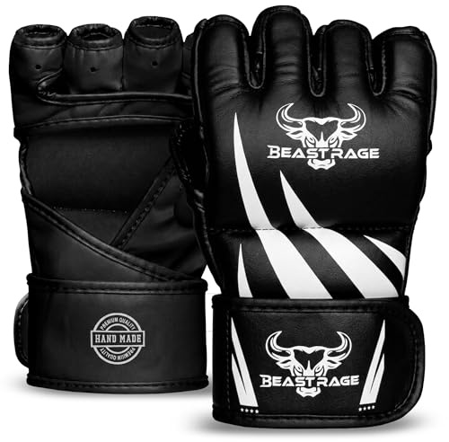 BEAST RAGE Guantes MMA para hombre para grappling guantes MMA Muay Thai kickboxing guantes con soporte para la muñeca, almohadilla amortiguadora para mujer Fighting, BJJ niños